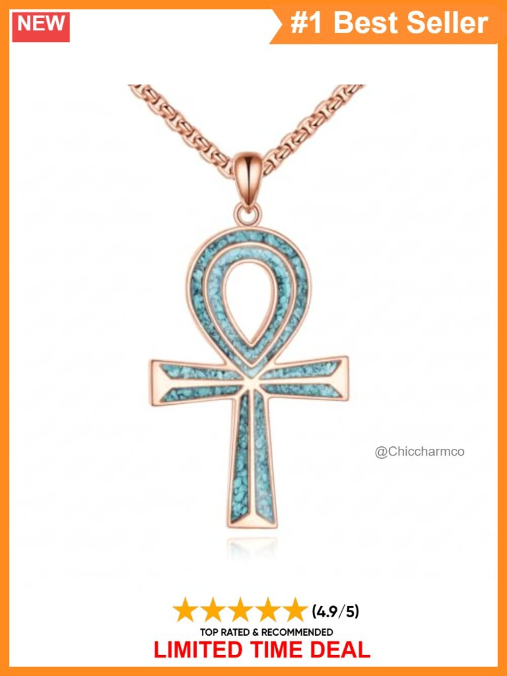 Ankh Cross Necklace Sterling Silver Turquoise Egyptian Pendant